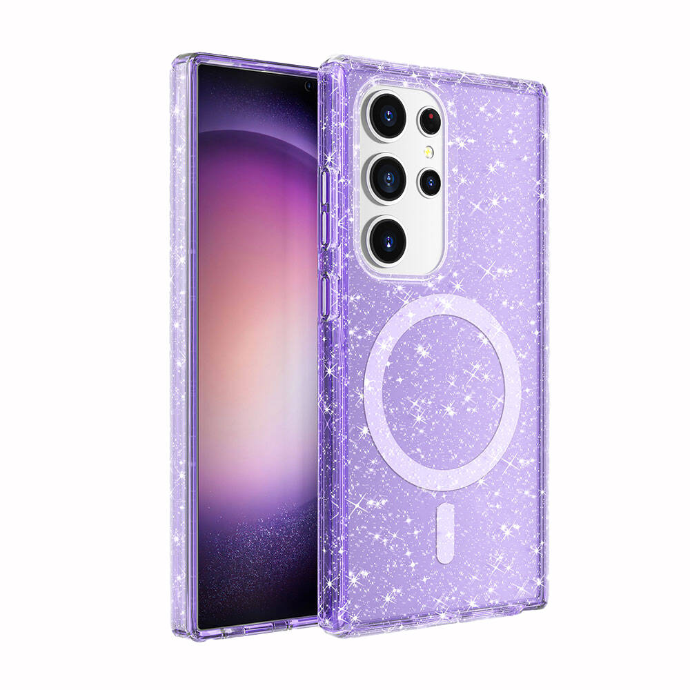 Galaxy S24 Ultra Uyumlu Kılıf M-safe Şarj Özellikli Parlayan Simli Saydam Renkli Zore Allstar Kapak