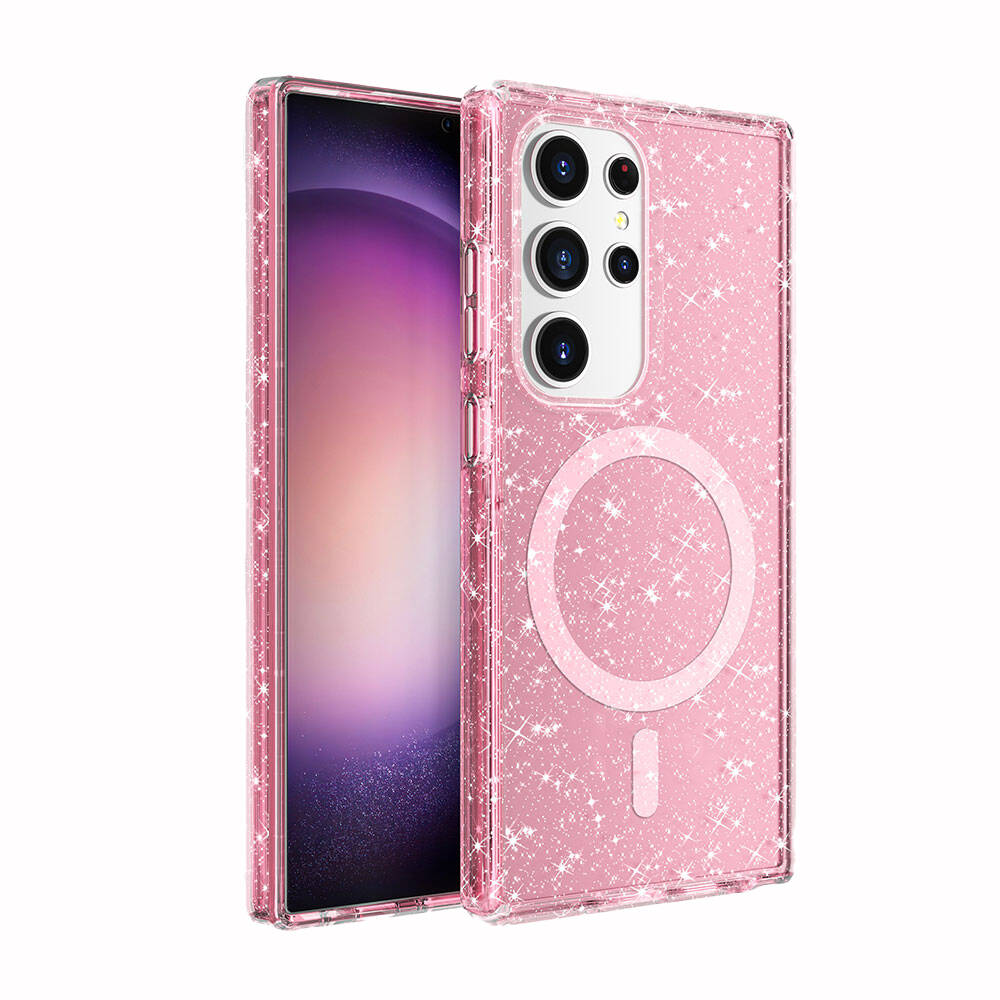 Galaxy S24 Ultra Uyumlu Kılıf M-safe Şarj Özellikli Parlayan Simli Saydam Renkli Zore Allstar Kapak