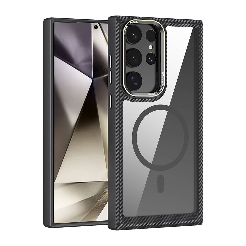 Galaxy S24 Ultra Uyumlu Kılıf M-safe Şarj Özellikli Sert PC Karbon Fiber Kenar Tasarımlı Zore Libero Kapak