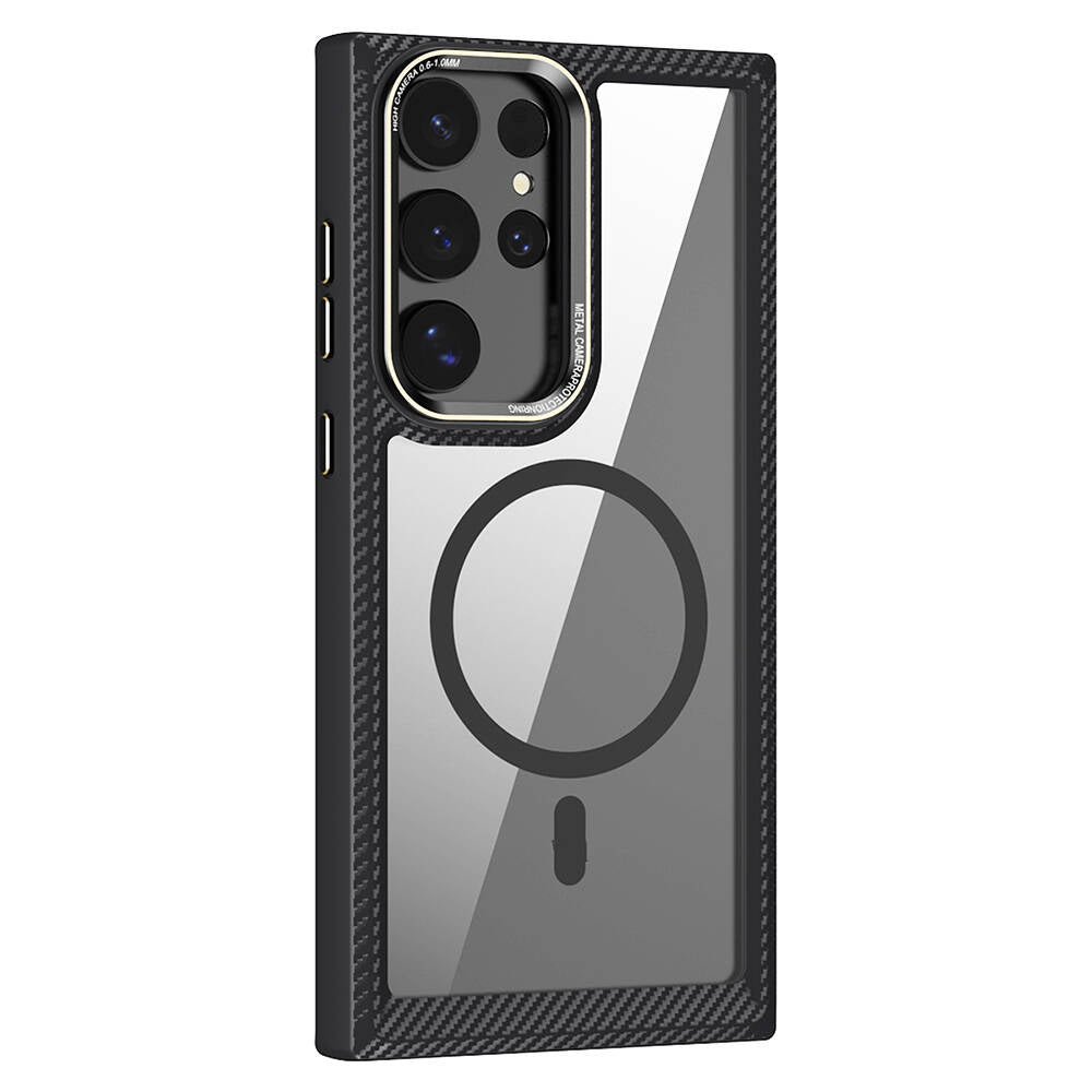 Galaxy S24 Ultra Uyumlu Kılıf M-safe Şarj Özellikli Sert PC Karbon Fiber Kenar Tasarımlı Zore Libero Kapak
