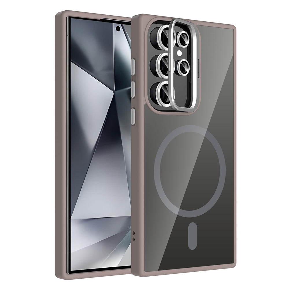 Galaxy S24 Ultra Uyumlu Kılıf Standlı ve Kamera Lens Hediyeli M-Safe Şarj Özellikli Zore Etro Kapak