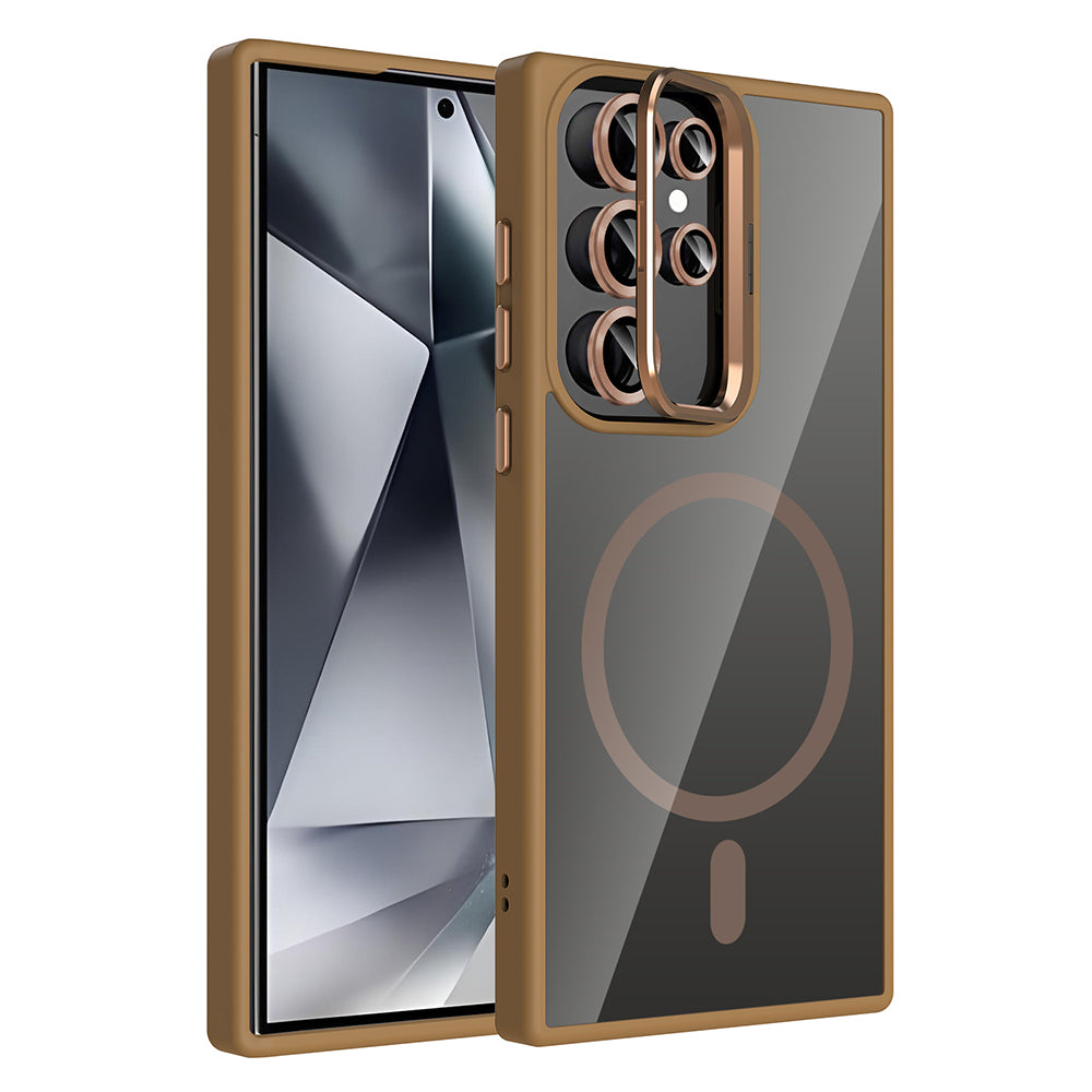 Galaxy S24 Ultra Uyumlu Kılıf Standlı ve Kamera Lens Hediyeli M-Safe Şarj Özellikli Zore Etro Kapak
