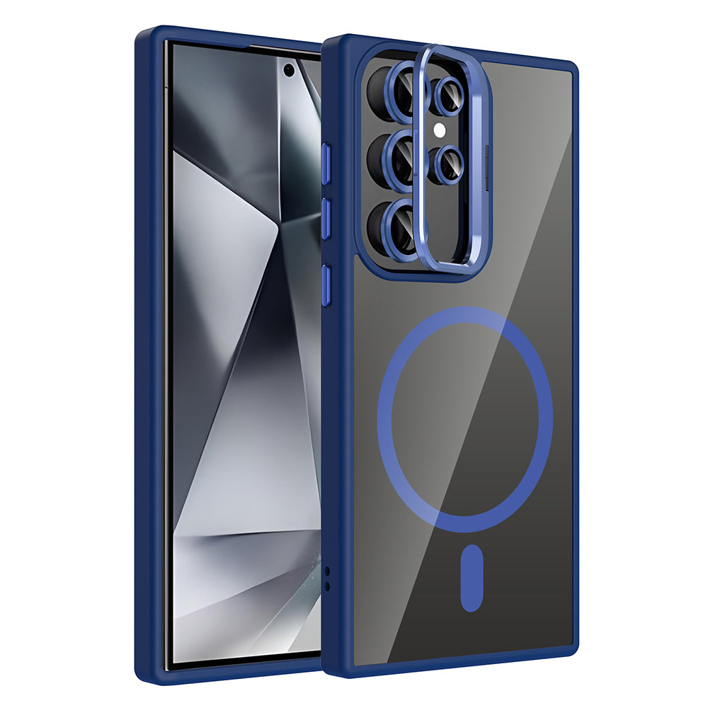 Galaxy S24 Ultra Uyumlu Kılıf Standlı ve Kamera Lens Hediyeli M-Safe Şarj Özellikli Zore Etro Kapak