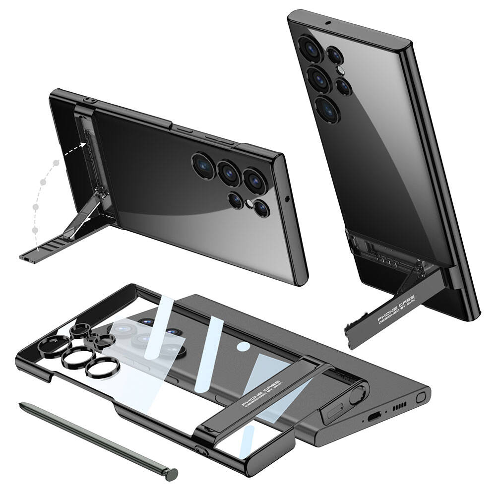 Galaxy S24 Ultra Uyumlu Kılıf Zore Kamera Korumalı Şeffaf Dikey Standlı Ays Kapak