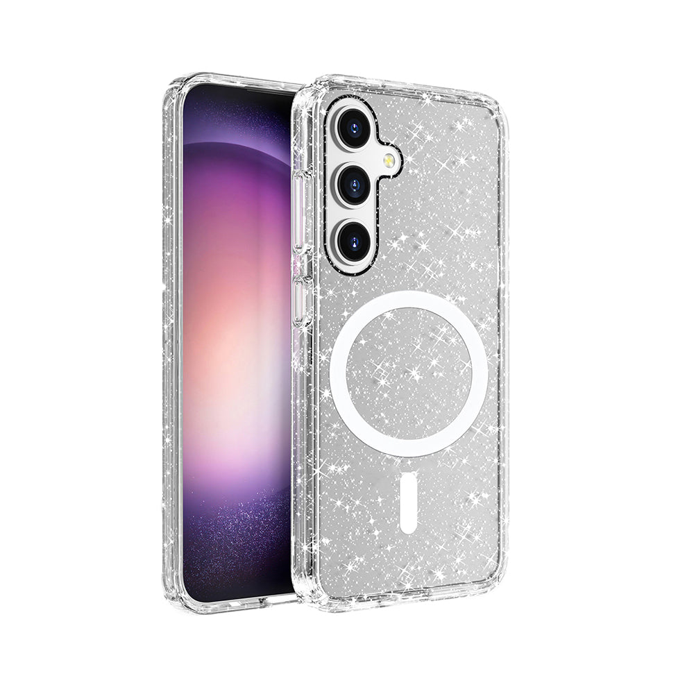 Galaxy S25 Uyumlu Kılıf M-safe Şarj Özellikli Parlayan Simli Saydam Renkli Zore Allstar Kapak