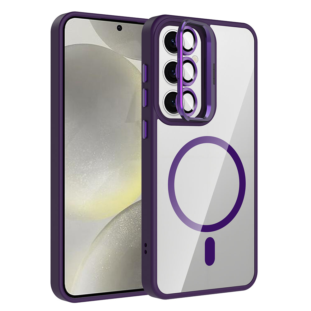 Galaxy S25 Uyumlu Kılıf Standlı ve Kamera Lens Hediyeli M-Safe Şarj Özellikli Zore Etro Kapak