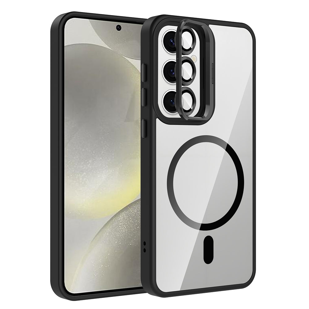 Galaxy S25 Uyumlu Kılıf Standlı ve Kamera Lens Hediyeli M-Safe Şarj Özellikli Zore Etro Kapak