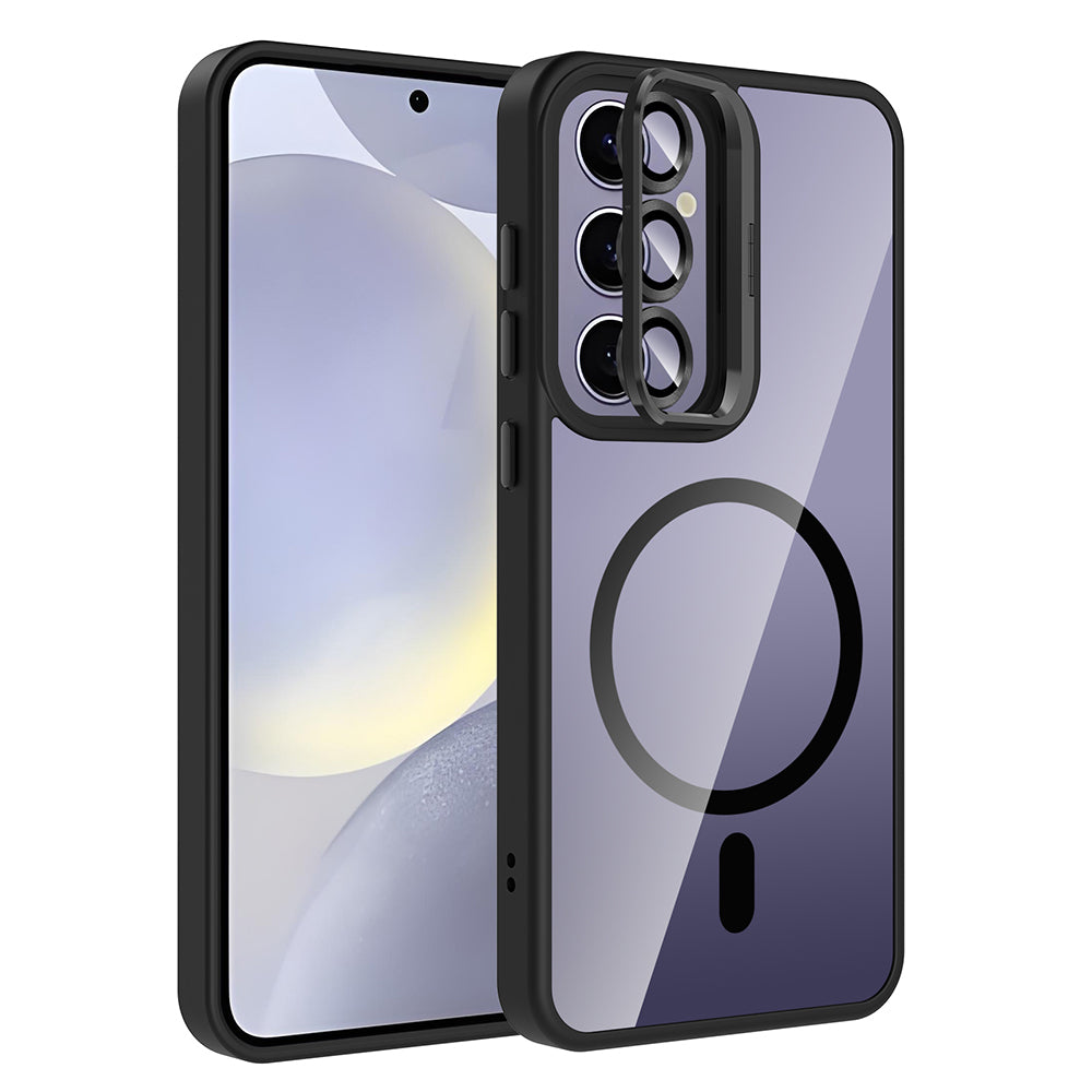 Galaxy S25 Plus Uyumlu Kılıf Standlı ve Kamera Lens Hediyeli M-Safe Şarj Özellikli Zore Etro Kapak