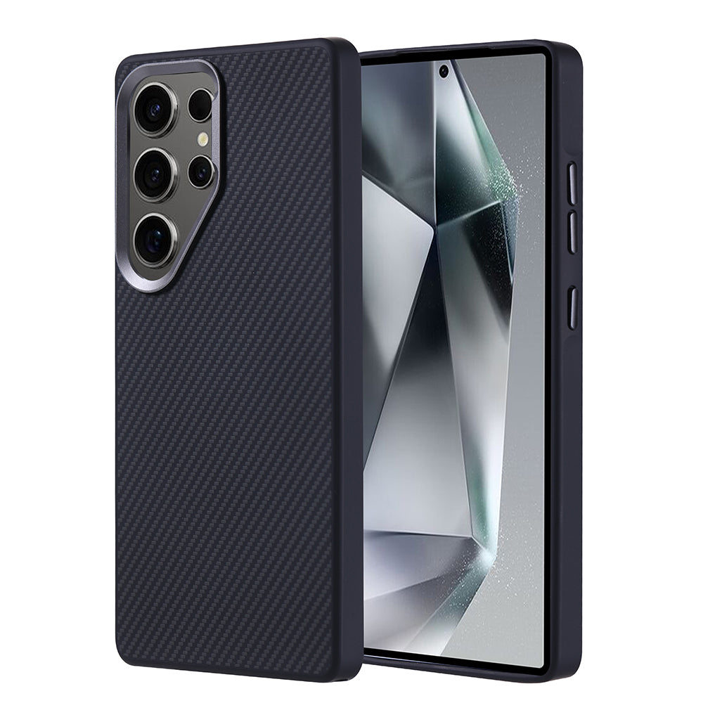 Galaxy S25 Ultra Uyumlu Kılıf M-safe Şarj Özellikli Karbon Fiber Görünümlü Zore Troy Kapak