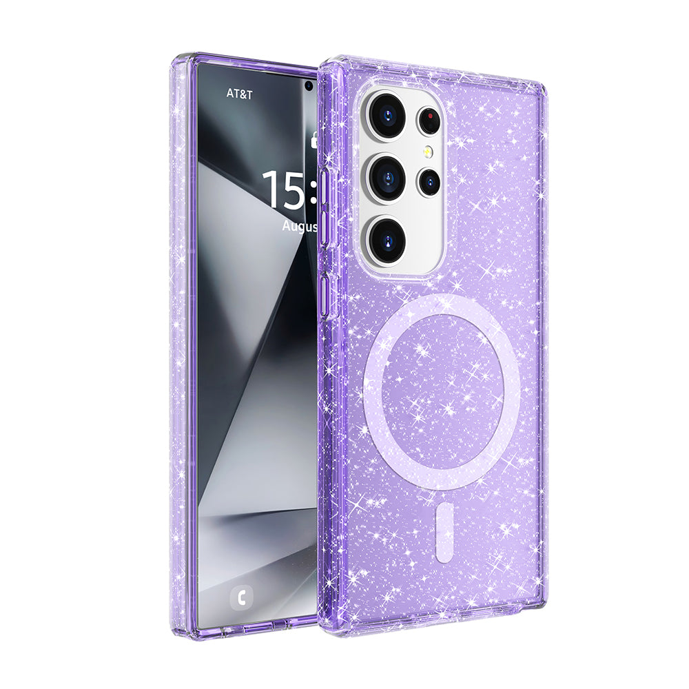 Galaxy S25 Ultra Uyumlu Kılıf M-safe Şarj Özellikli Parlayan Simli Saydam Renkli Zore Allstar Kapak