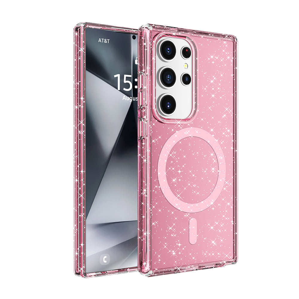 Galaxy S25 Ultra Uyumlu Kılıf M-safe Şarj Özellikli Parlayan Simli Saydam Renkli Zore Allstar Kapak