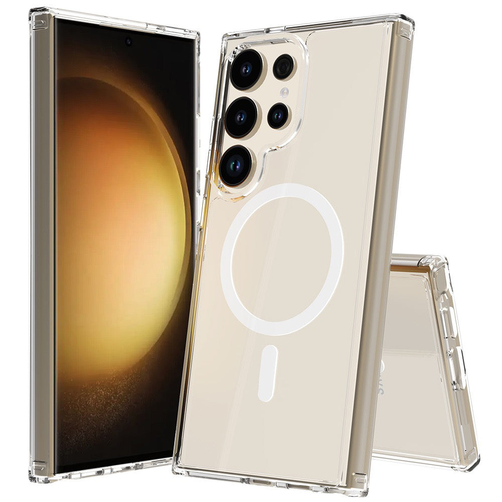 Galaxy S25 Ultra Uyumlu Kılıf M-safe Şarj Özellikli Şeffaf Sert PC Zore Embos Kapak