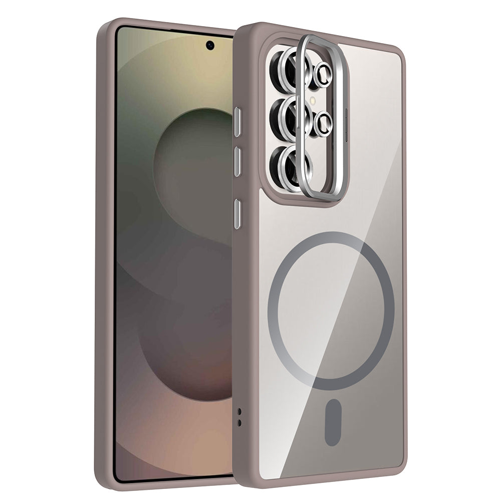 Galaxy S25 Ultra Uyumlu Kılıf Standlı ve Kamera Lens Hediyeli M-Safe Şarj Özellikli Zore Etro Kapak