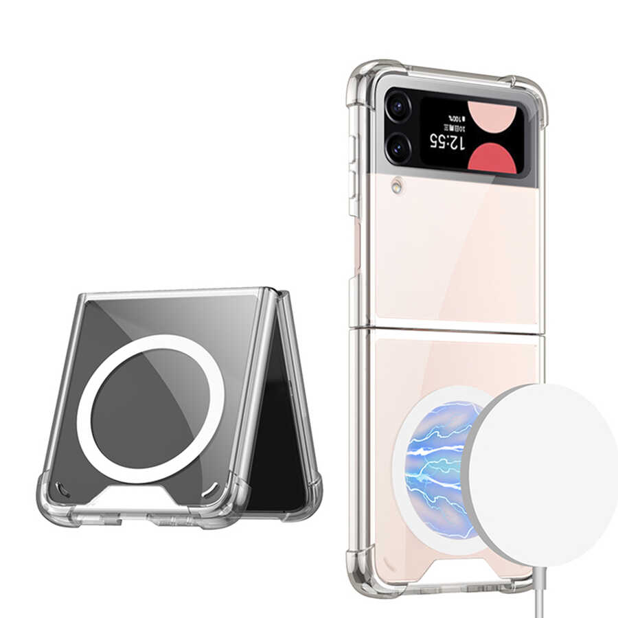 Galaxy Z Flip 3 Uyumlu Kılıf Wireless Şarj Özellikli Airbagli Zore Kıpta Anti Shock M-safe Kapak
