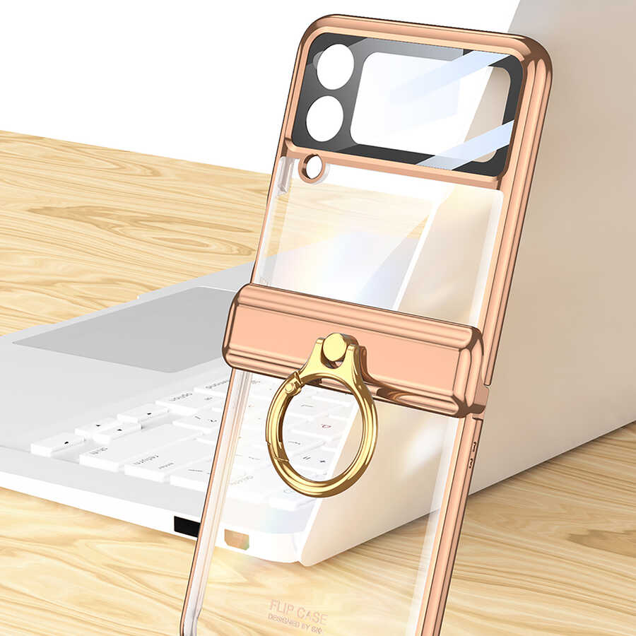 Galaxy Z Flip 4 Uyumlu Kılıf Zore Kıpta Yüzüklü Lens Korumalı Kapak