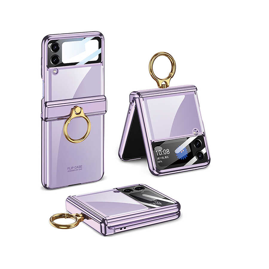 Galaxy Z Flip 4 Uyumlu Kılıf Zore Kıpta Yüzüklü Lens Korumalı Kapak