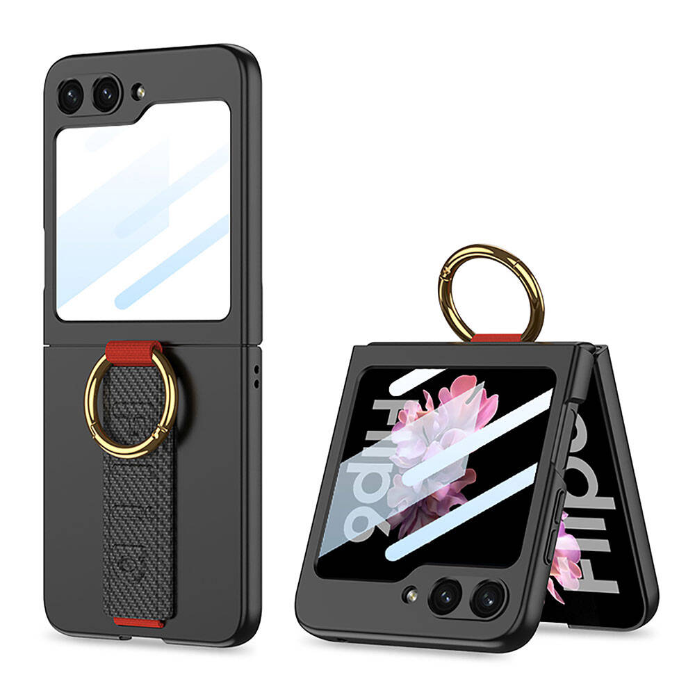 Galaxy Z Flip 6 Uyumlu Kılıf Kamera Korumalı Yüzüklü Karbon Tasarımlı Zore Flip Ring Kıpta Kapak