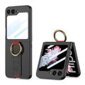 Galaxy Z Flip 6 Uyumlu Kılıf Kamera Korumalı Yüzüklü Karbon Tasarımlı Zore Flip Ring Kıpta Kapak
