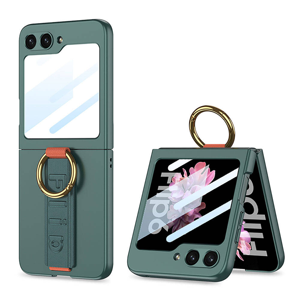 Galaxy Z Flip 6 Uyumlu Kılıf Kamera Korumalı Yüzüklü Karbon Tasarımlı Zore Flip Ring Kıpta Kapak