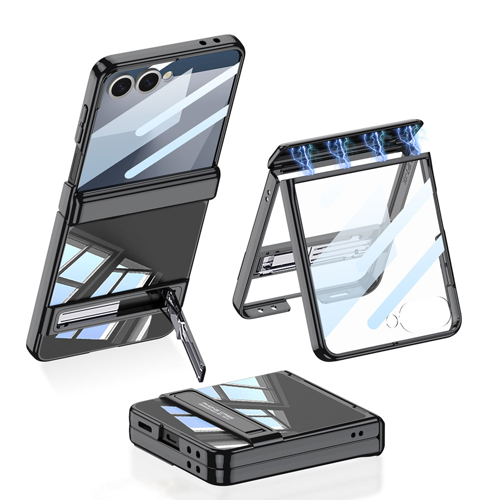 Galaxy Z Flip 7 Uyumlu Kılıf Kamera Korumalı Şeffaf Tasarımlı Zore Lego Standlı Kapak
