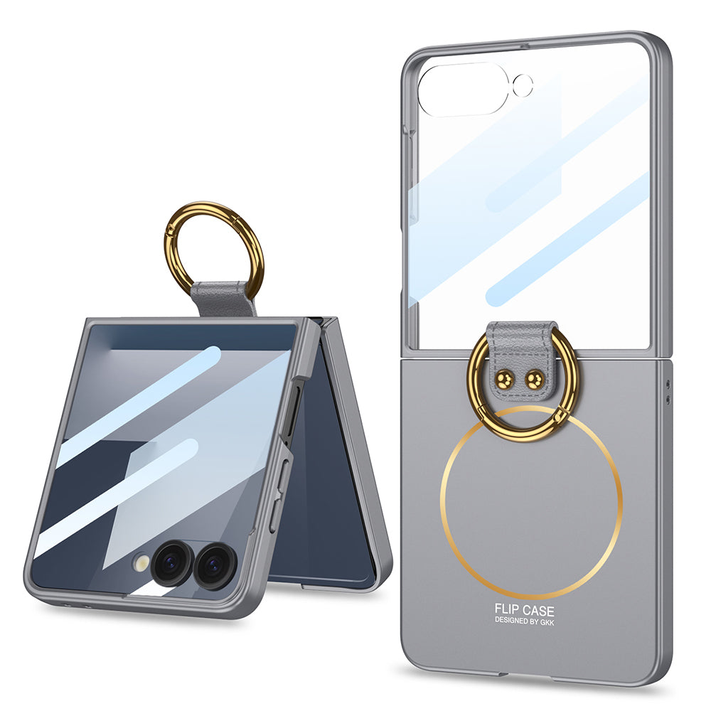 Galaxy Z Flip 7 Uyumlu Kılıf M-safe Şarj Özellikli Zore Kıpta Yüzüklü Flip Sert Kapak