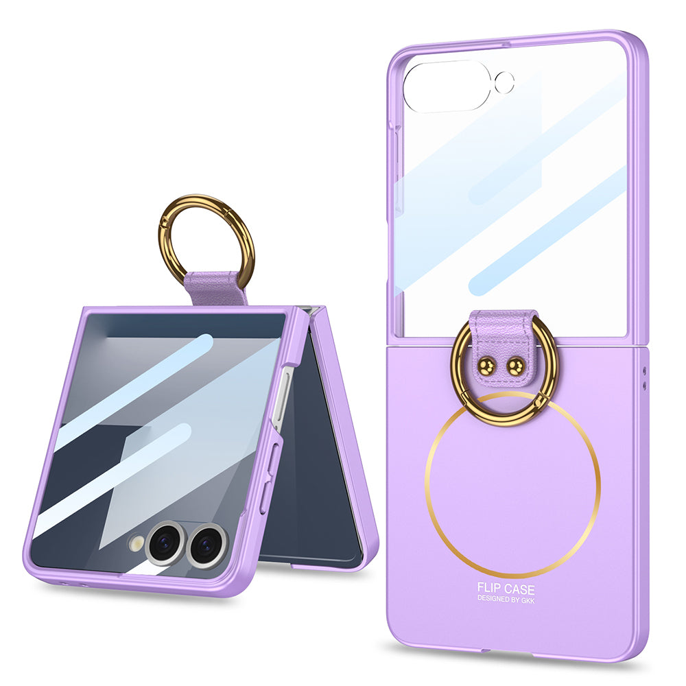 Galaxy Z Flip 7 Uyumlu Kılıf M-safe Şarj Özellikli Zore Kıpta Yüzüklü Flip Sert Kapak