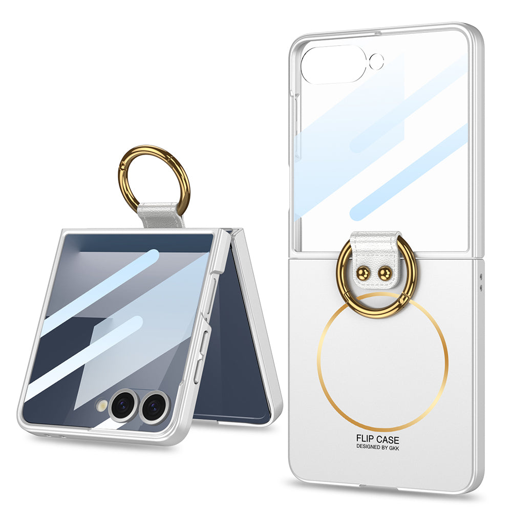 Galaxy Z Flip 7 Uyumlu Kılıf M-safe Şarj Özellikli Zore Kıpta Yüzüklü Flip Sert Kapak
