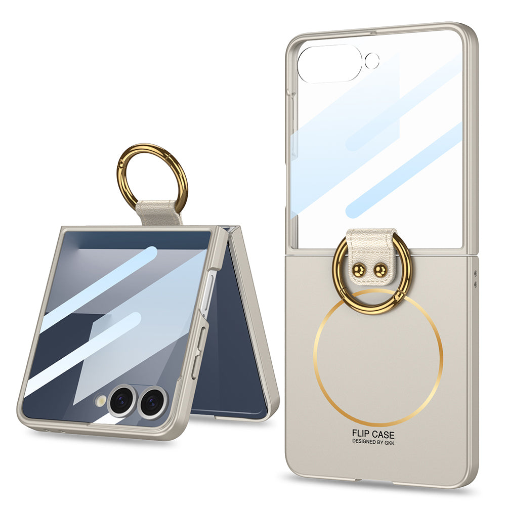 Galaxy Z Flip 7 Uyumlu Kılıf M-safe Şarj Özellikli Zore Kıpta Yüzüklü Flip Sert Kapak