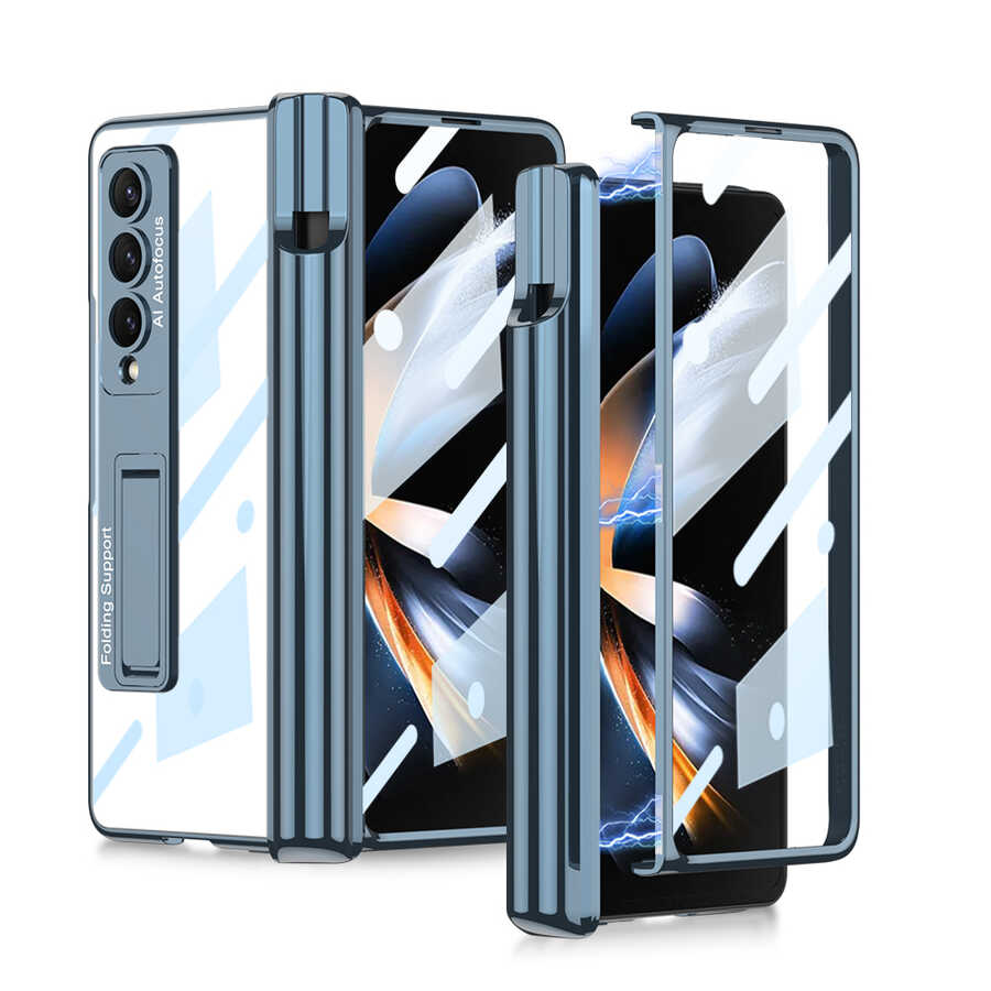 Galaxy Z Fold 4 Uyumlu Kılıf Zore Kıpta Standlı Kalem Bölmeli Kapak