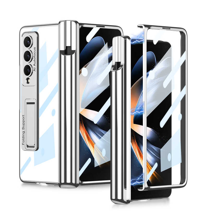 Galaxy Z Fold 4 Uyumlu Kılıf Zore Kıpta Standlı Kalem Bölmeli Kapak