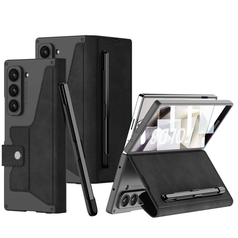 Galaxy Z Fold 6 Uyumlu Kılıf Kamera Korumalı Kadife Tasarımlı Zore Kıpta Kalem Bölmeli Fest Kapak