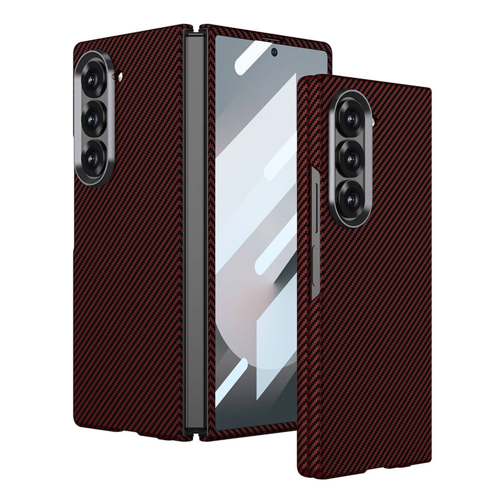 Galaxy Z Fold 6 Uyumlu Kılıf Kamera Korumalı Karbon Fiber Tasarımlı Arka Yüzey Zore Kıpta Karbon Kapak