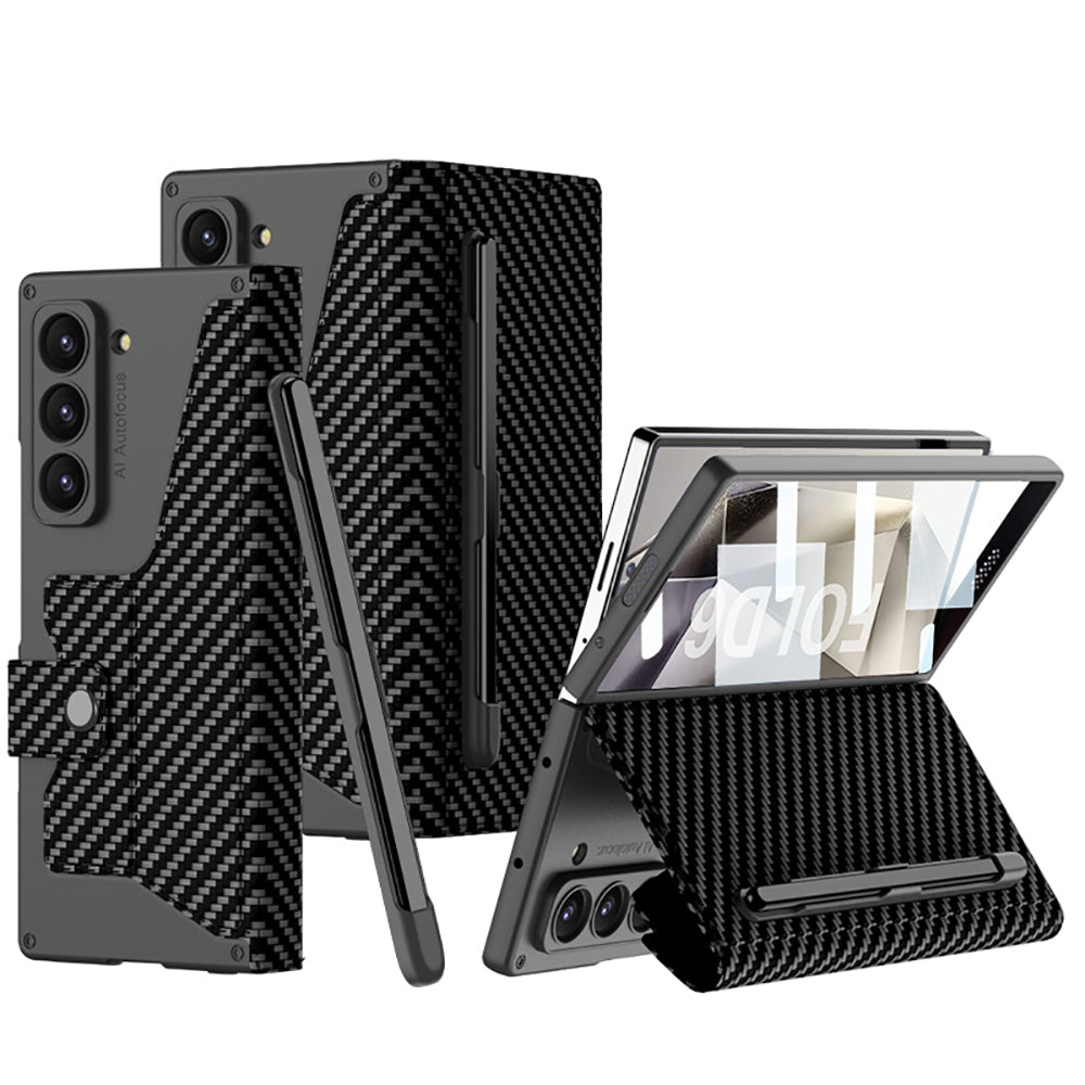 Galaxy Z Fold 6 Uyumlu Kılıf Kamera Korumalı Karbon Tasarımlı Zore Kıpta Kalem Bölmeli Fest Kapak