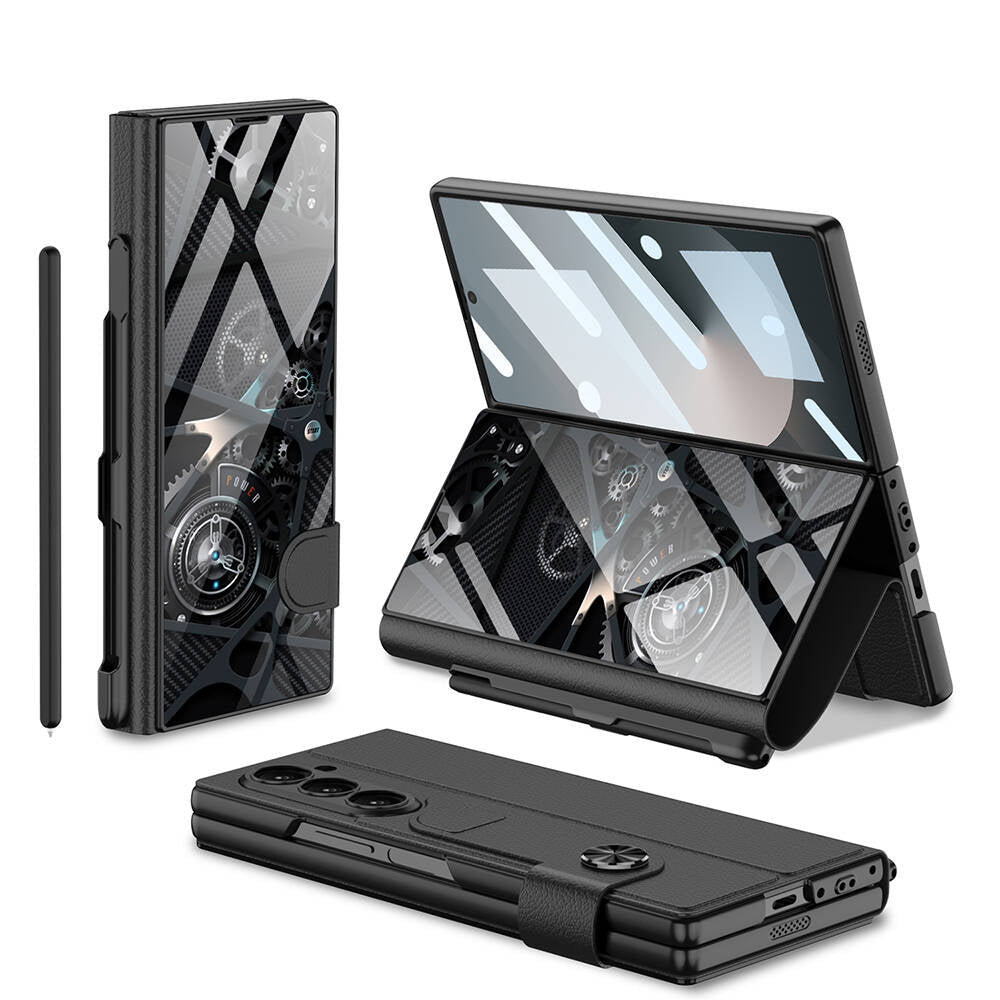 Galaxy Z Fold 6 Uyumlu Kılıf Kamera Korumalı Kartlıklı Kalem Bölmeli Zore Kıpta Marble Drago Kılıf