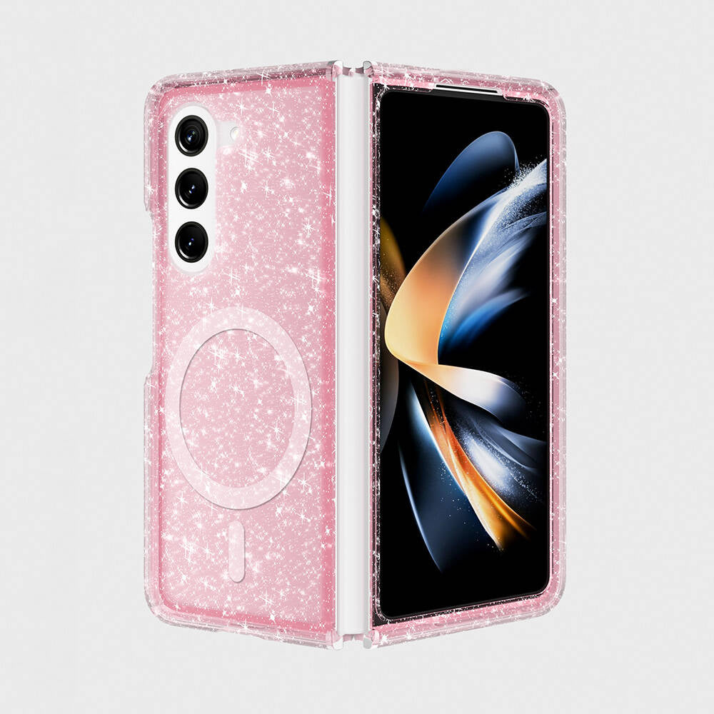 Galaxy Z Fold 6 Uyumlu Kılıf M-safe Şarj Özellikli Parlayan Simli Saydam Renkli Zore Allstar Kapak