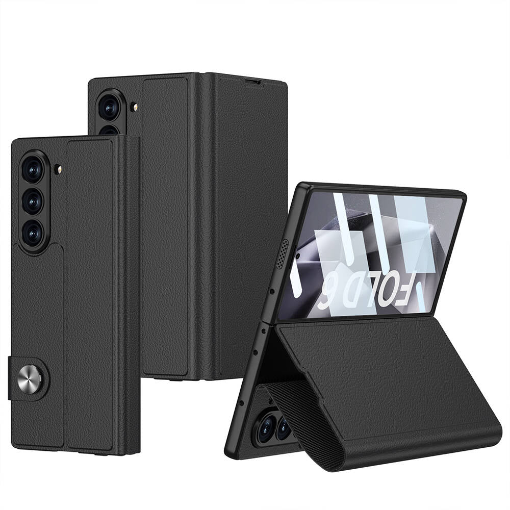 Galaxy Z Fold 6 Uyumlu Kılıf Suni Deri Tasarımlı Magnetik Tokalı ve Kartlıklı Zore Kıpta Zegna Kapak