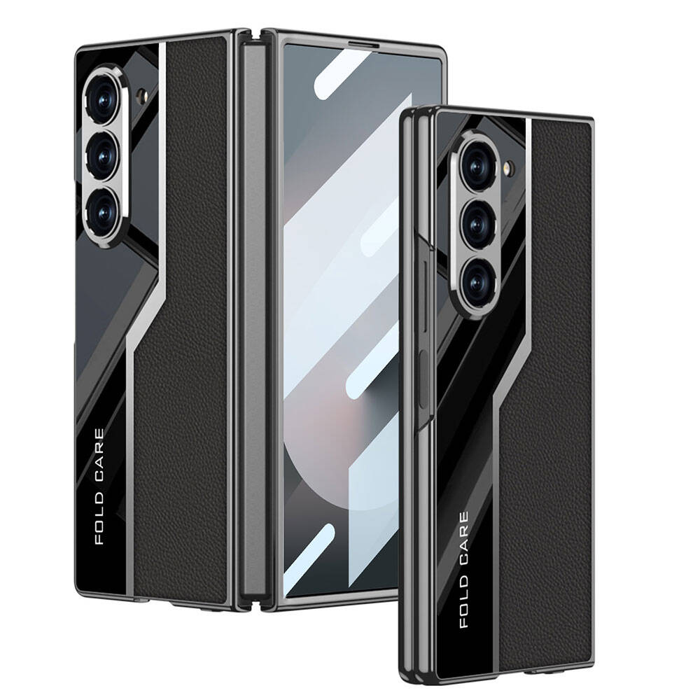 Galaxy Z Fold 6 Uyumlu Kılıf Ultra İnce Kamera Korumalı PC + Deri Arka Yüzey Zore Kıpta Poligan Kapak