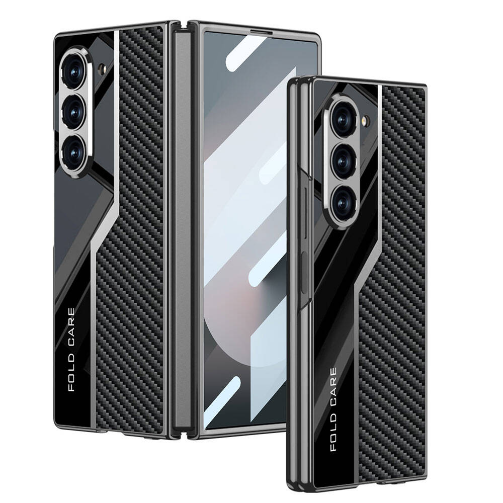 Galaxy Z Fold 6 Uyumlu Kılıf Ultra İnce Kamera Korumalı PC + Karbon Fiber Tasarımlı Arka Yüzey Zore Kıpta Poligan Kapak