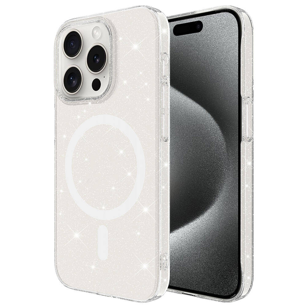 iPhone 15 Pro Max Uyumlu Kılıf Zore M-safe Şarj Özellikli Simli Şeffaf Arka Yüzey Erdos Silikon Kapak
