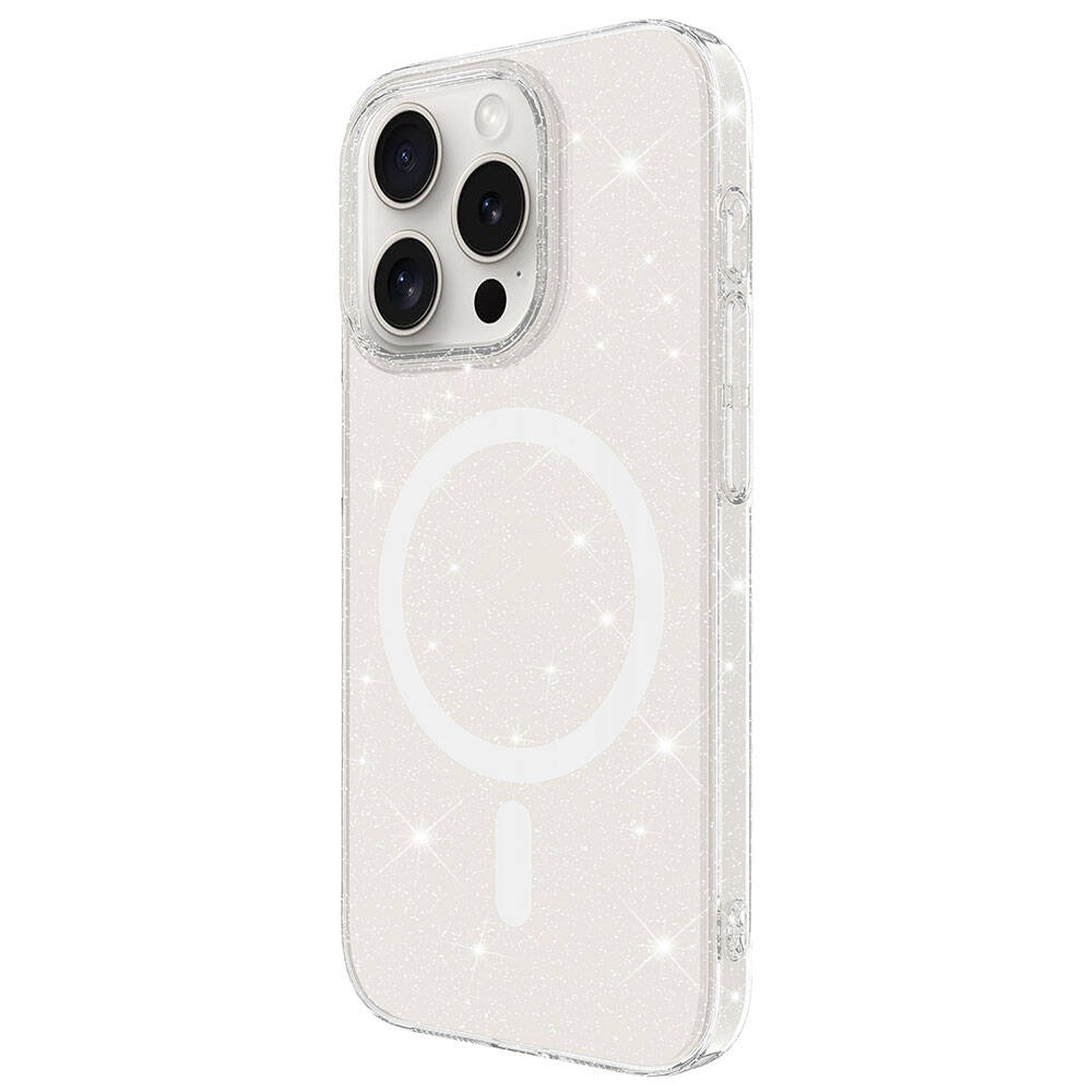iPhone 15 Pro Max Uyumlu Kılıf Zore M-safe Şarj Özellikli Simli Şeffaf Arka Yüzey Erdos Silikon Kapak