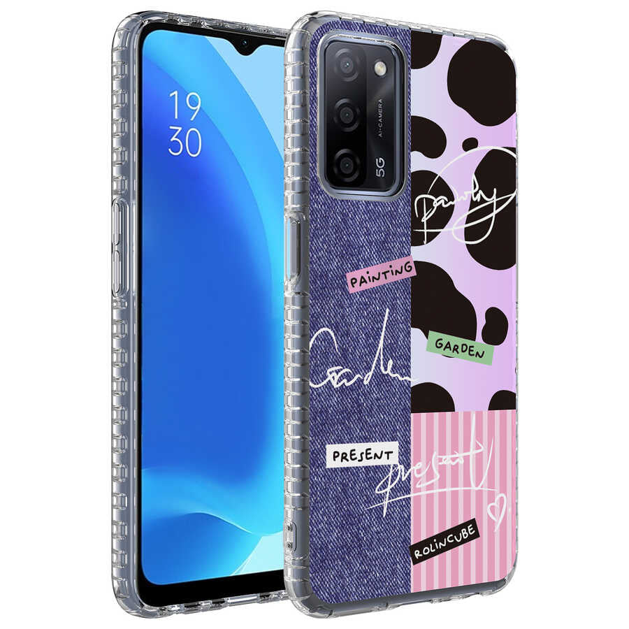 Oppo A54 4G Uyumlu Kılıf Airbag Kenarlı Renkli Desenli Silikon Zore Elegans Kapak