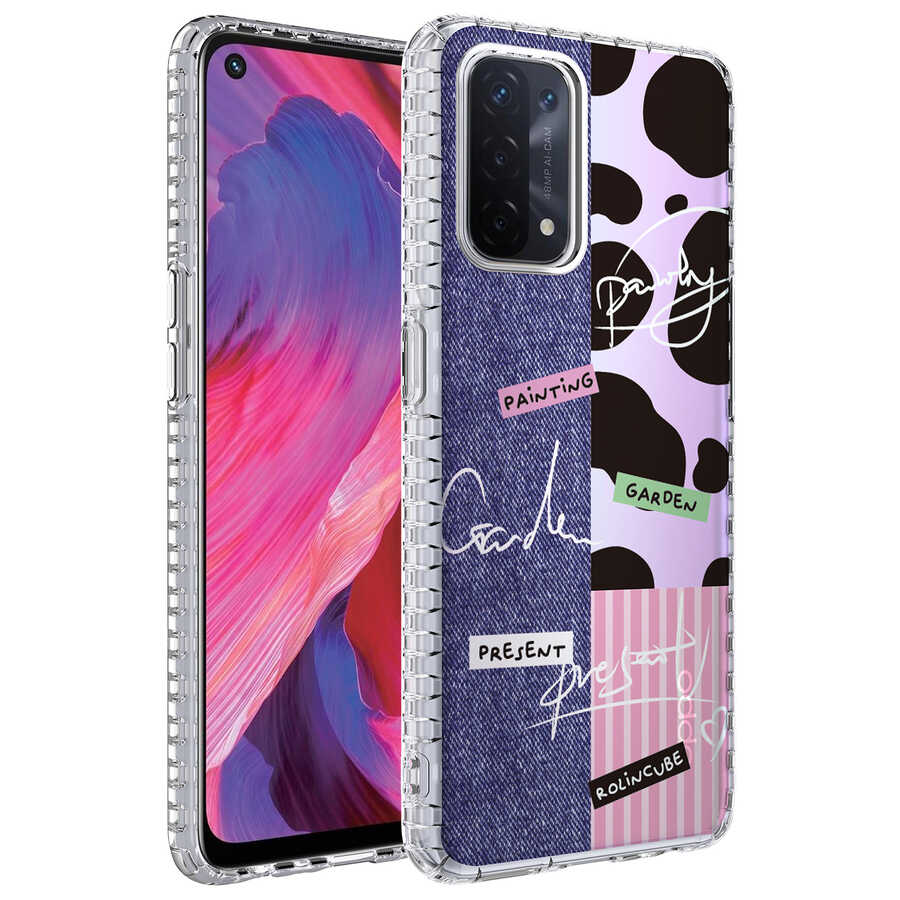Oppo A74 4G Uyumlu Kılıf Airbag Kenarlı Renkli Desenli Silikon Zore Elegans Kapak