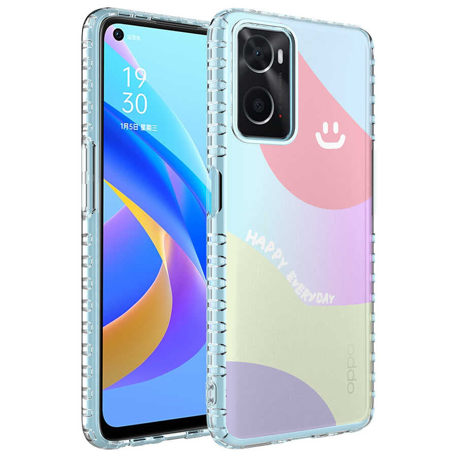 Oppo A96 4G Uyumlu Kılıf Airbag Kenarlı Renkli Desenli Silikon Zore Elegans Kapak
