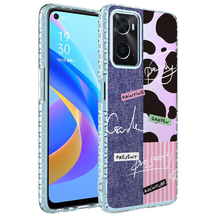 Oppo A96 4G Uyumlu Kılıf Airbag Kenarlı Renkli Desenli Silikon Zore Elegans Kapak