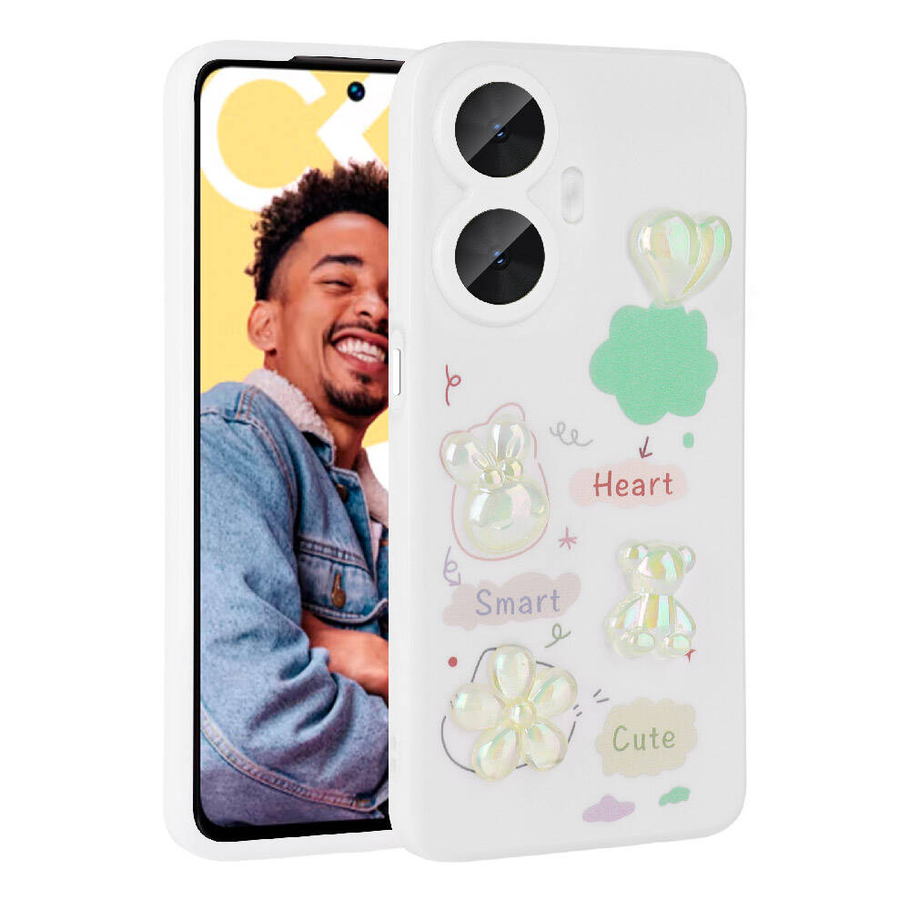 Realme C55 Uyumlu Kılıf Kabartma Figürlü Parlak Zore Toys Silikon Kapak