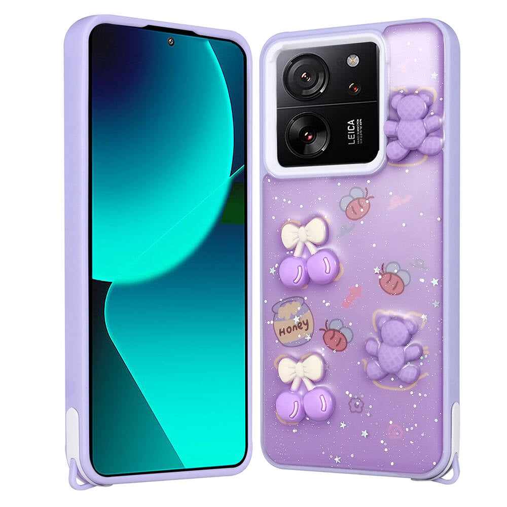 Xiaomi Mi 13T Uyumlu Kılıf Parlayan Simli Kabartma Figürlü Zore Cevze Kapak