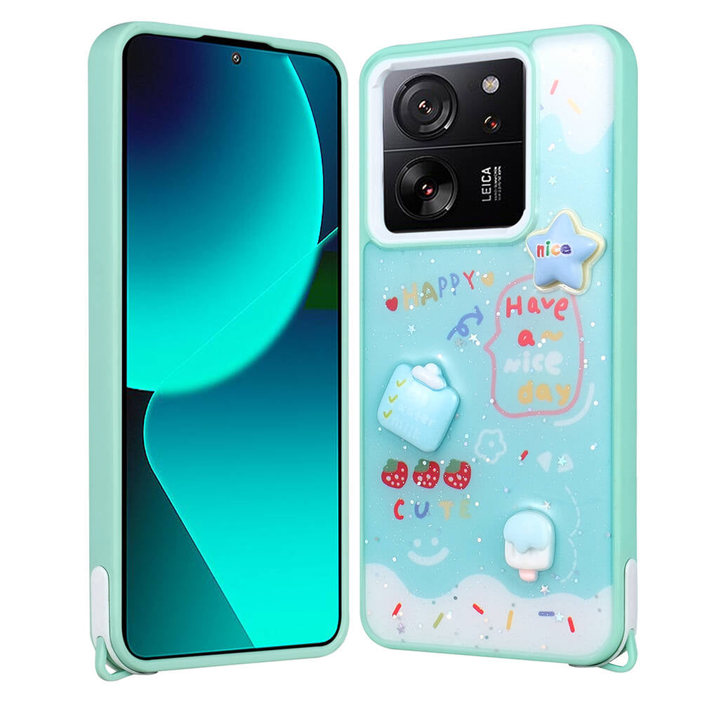 Xiaomi Mi 13T Uyumlu Kılıf Parlayan Simli Kabartma Figürlü Zore Cevze Kapak