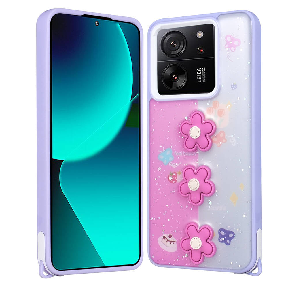 Xiaomi Mi 13T Pro Uyumlu Kılıf Parlayan Simli Kabartma Figürlü Zore Cevze Kapak