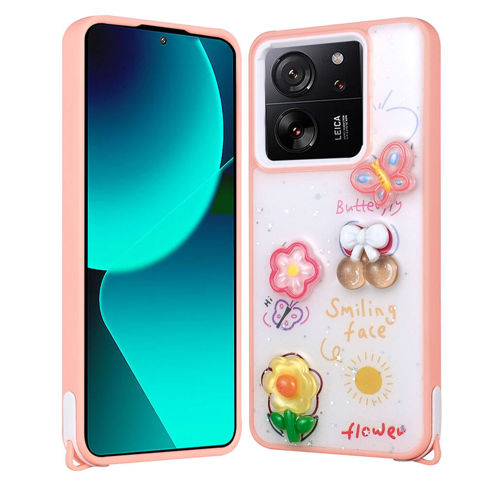 Xiaomi Mi 13T Pro Uyumlu Kılıf Parlayan Simli Kabartma Figürlü Zore Cevze Kapak