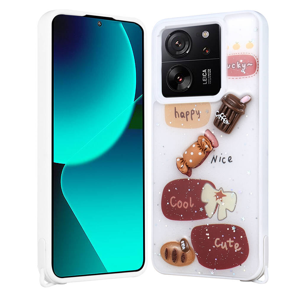 Xiaomi Mi 13T Pro Uyumlu Kılıf Parlayan Simli Kabartma Figürlü Zore Cevze Kapak